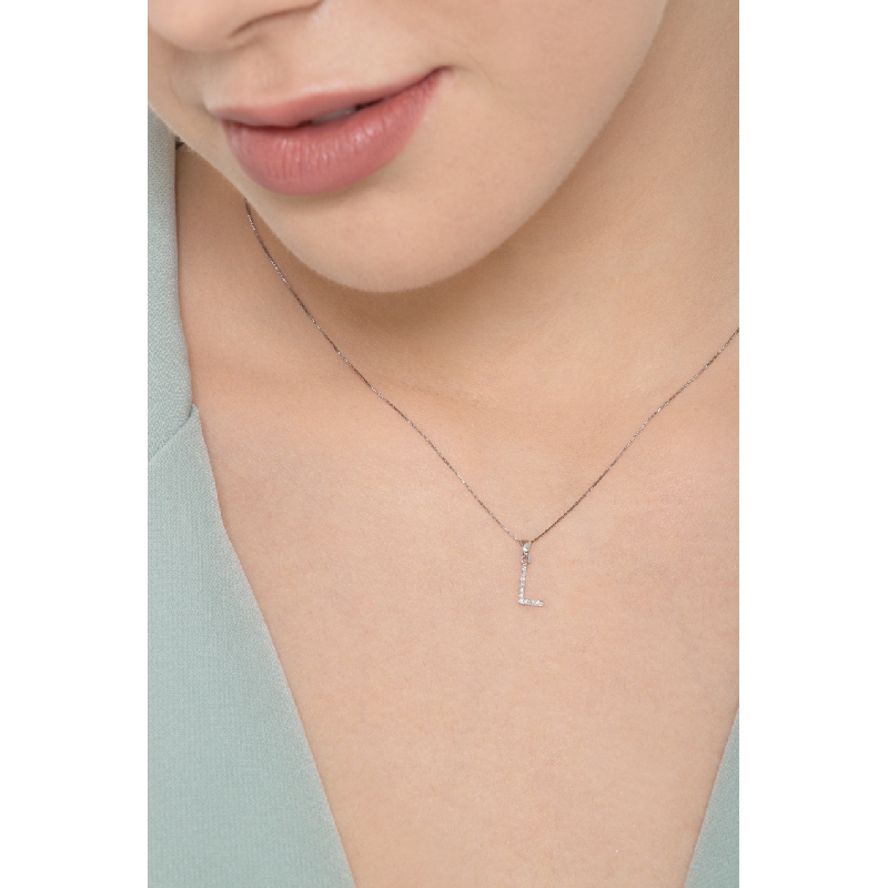 Weißgold 18K Halskette mit Buchstabe L aus Diamanten