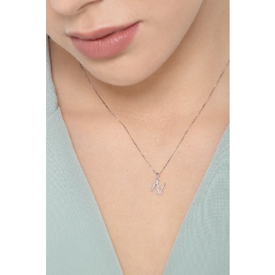 Weißgold 18k Kette mit Buchstabe N aus Brillanten