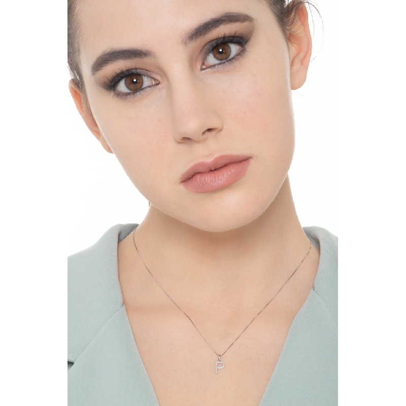 Kette mit Buchstabe P aus Weißgold und Diamanten