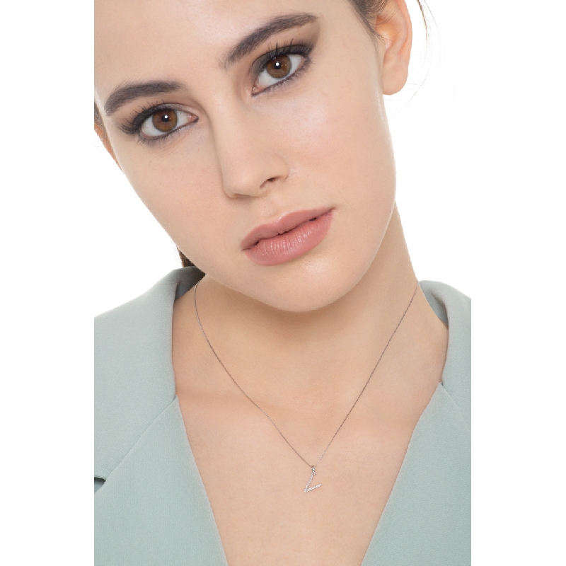 Halskette mit Buchstabe V aus Weißgold 18K mit Diamanten