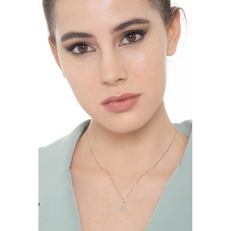 Kette mit Buchstabe A aus Weißgold und Diamanten