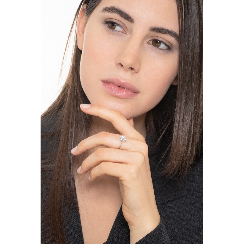 Weißgold-Diamantring Blumenring