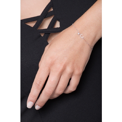 Weißgold 750 Armband mit Diamant-Buchstabe C
