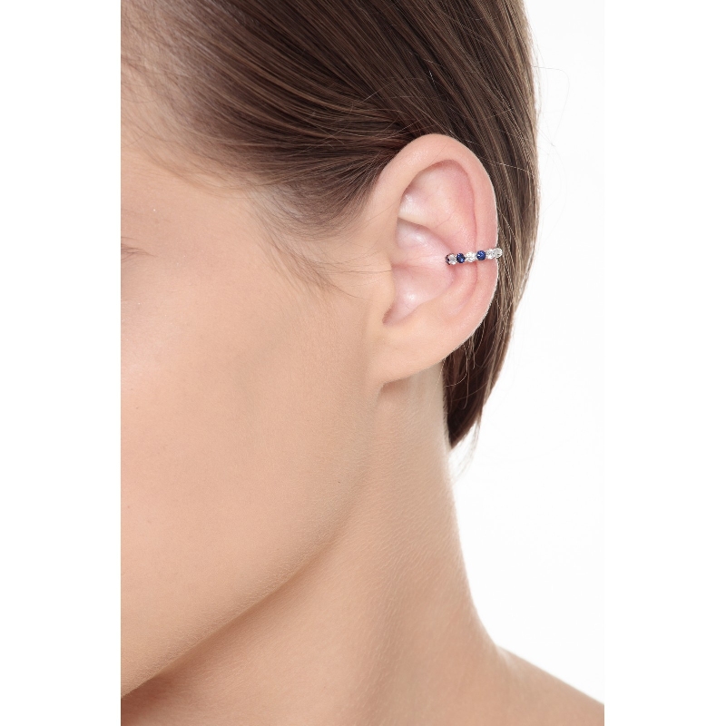 Weißgold 18k Earcuff mit blauen Saphiren und Brillanten