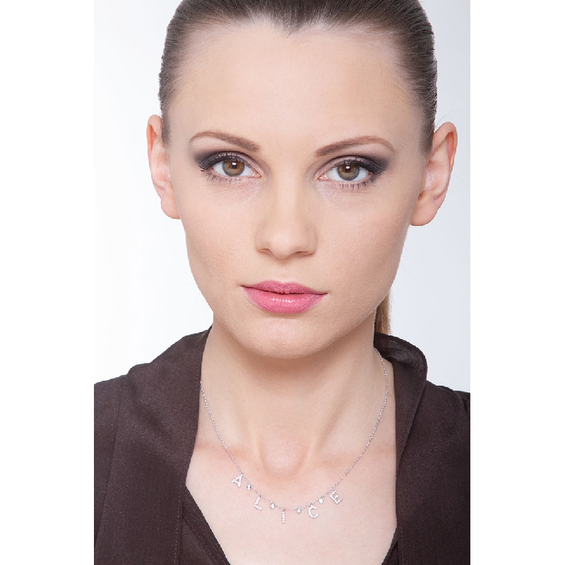 Weißgoldkette mit Namen ALICE in Diamantbuchstaben