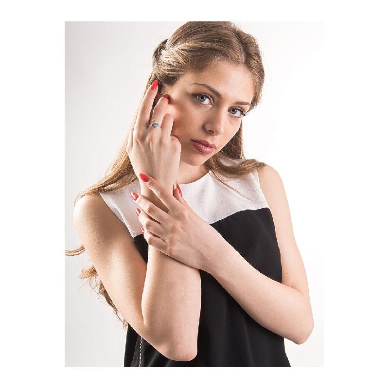 Weißgold Ring mit Aquamarin, Amethyst und Citrin 