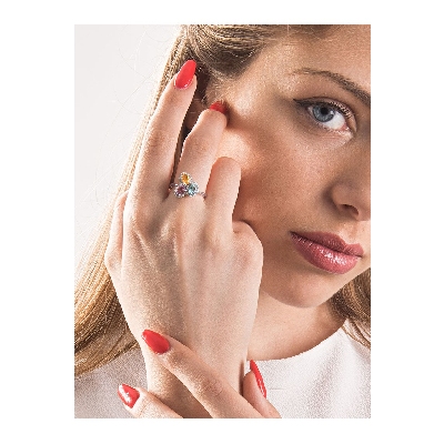 Weißgold Ring mit Aquamarin, Amethyst und Citrin 