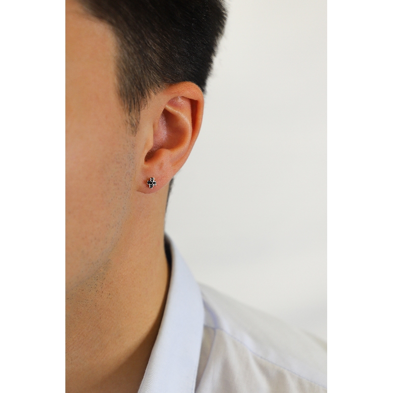 Einzelner Herrenohrring mit Kreuz aus schwarzen Diamanten Roségold 18K