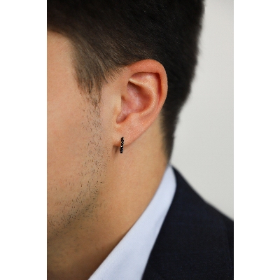 Einzelne Creole Herren Weißgold mit schwarzen Diamanten 