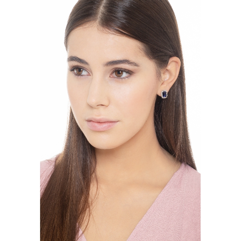 Halo Ohrstecker mit blauen Saphiren und Diamanten