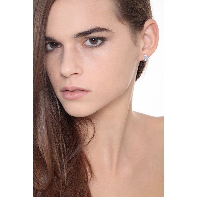 Halo Ohrstecker mit Aquamarin und Diamanten