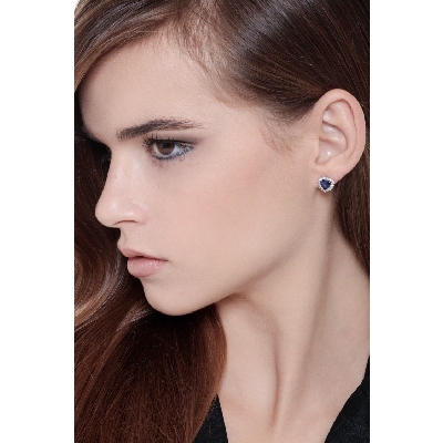 Halo Herz Ohrstecker mit Saphiren und Brillanten 