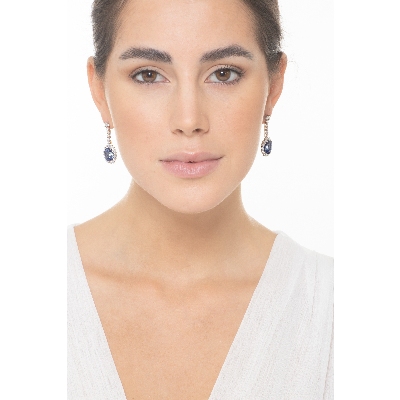 Diamant Ohrhänger Weißgold mit Saphir blau