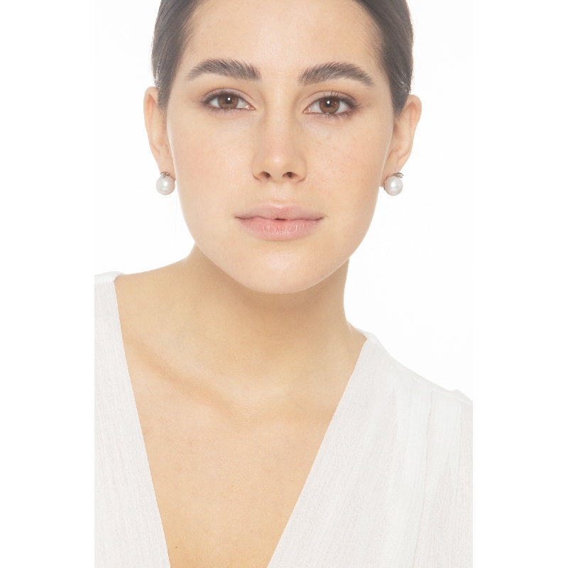 Ohrstecker aus Weißgold 18K mit Perlen und Diamanten