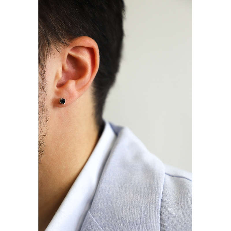 Einzelner Ohrstecker mit schwarzen Diamant Weißgold, 0,40 Karat