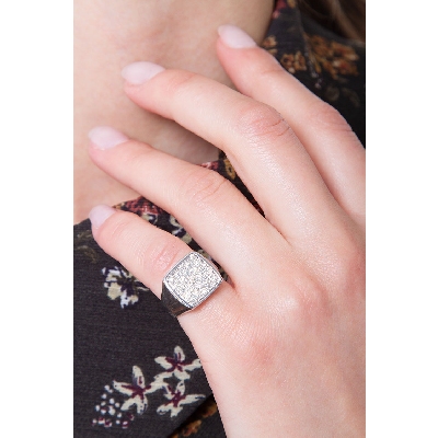 Weißgold Siegelring Damen mit Diamanten