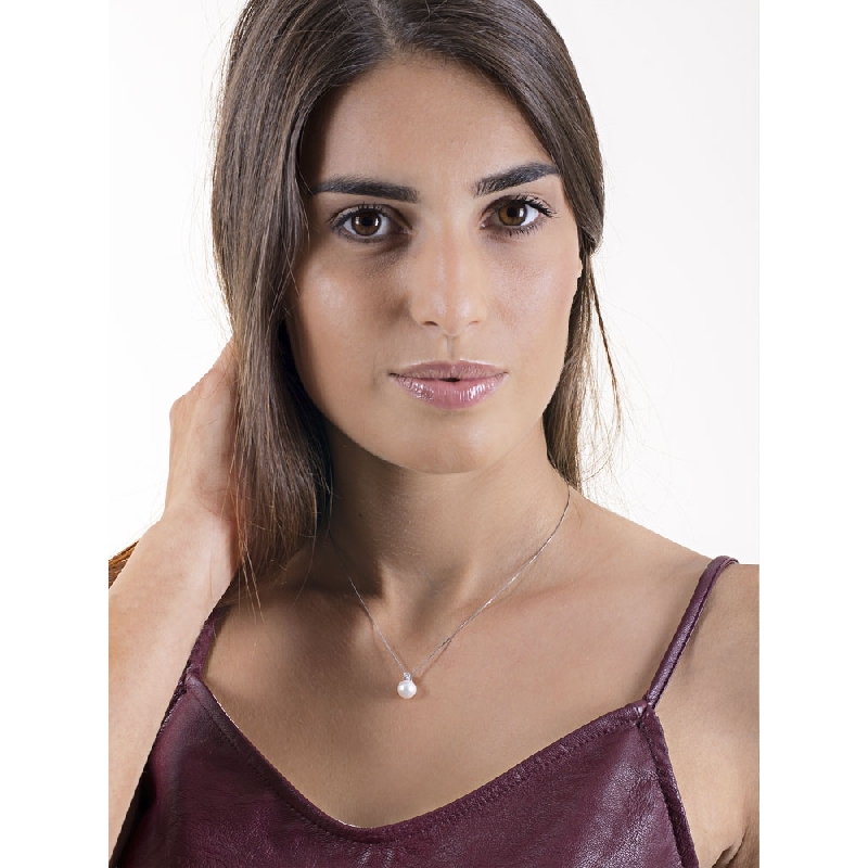 Weißgold Kette mit Perle und Diamanten Damen 