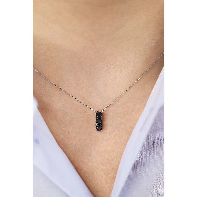 Herrenkette aus Weißgold 18K mit 3 schwarzen Diamanten, 50 cm