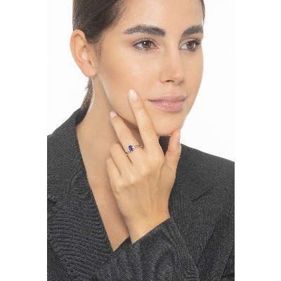 Tansanit Weißgold-Ring mit 4 Diamanten