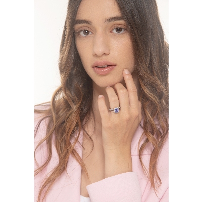 Weißgold Ring Damen mit Diamanten und Tansanit 