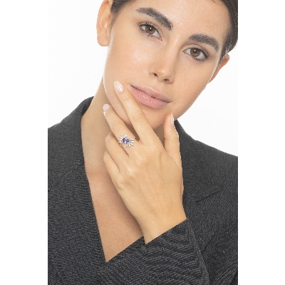 Tansanit Ring mit Diamant Weißgold 750 