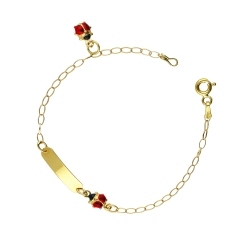 Armband aus 18 Karat Gelbgold mit Marienkäfern und Gravurplatte