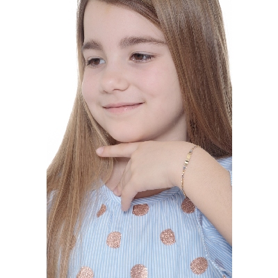 Weissgold Gelbgold Armband mit Gravurplatte, 16 cm