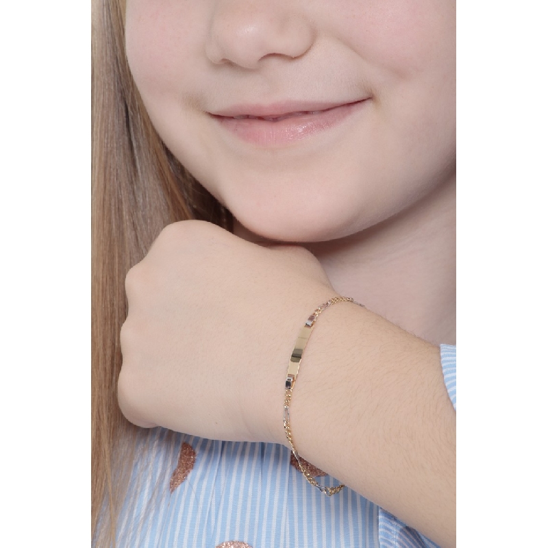 Weissgold Gelbgold Armband mit Gravurplatte, 16 cm