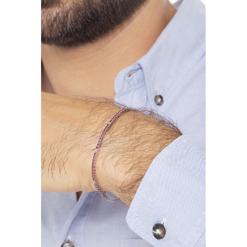 Weißgold 18k Tennisarmband mit Rubinen und Diamanten 