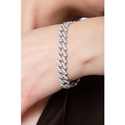 Weißgold Cuban Link Armband mit Diamanten