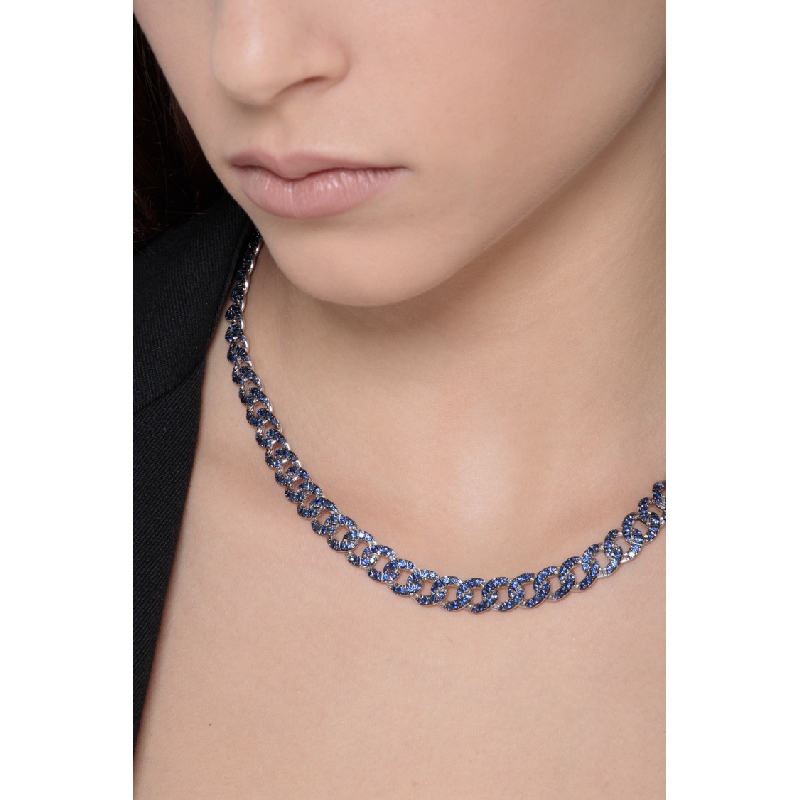 Iced Out Panzerkette Weißgold 18Karat mit Saphiren