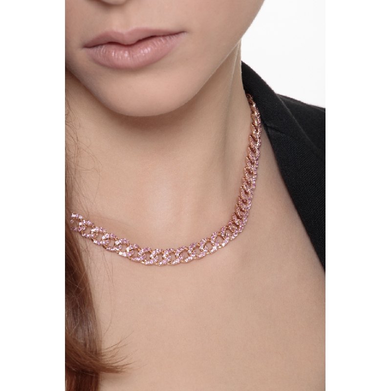 Iced Out Kette aus Roségold 18k mit rosa Saphiren 