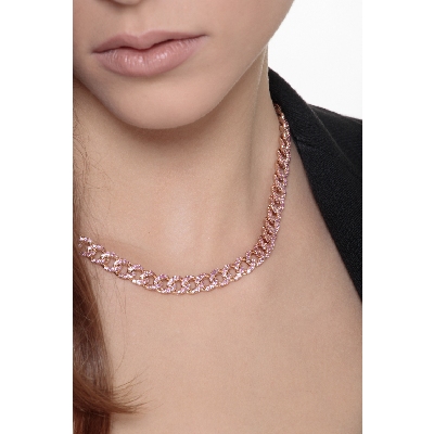 Iced Out Kette aus Roségold 18k mit rosa Saphiren 