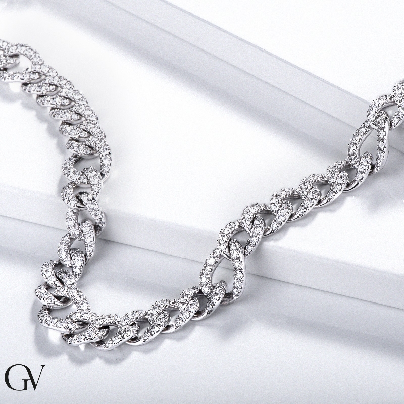 Iced Out Kette mit Diamanten Weißgold 