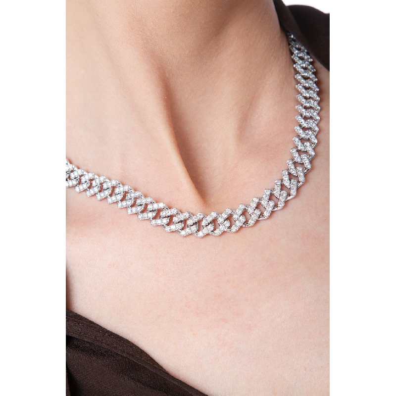 Iced Out Halskette Cuban Link Weißgold 18K Diamanten