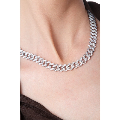 Iced Out Halskette Cuban Link Weißgold 18K Diamanten