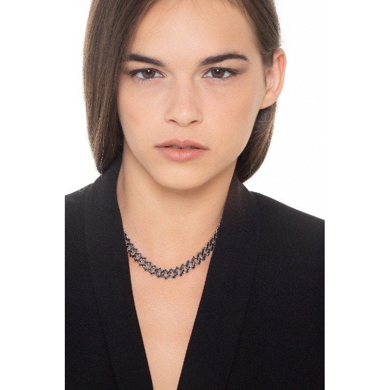 Cuban Link Kette Weißgold 750 mit schwarzen Diamanten 