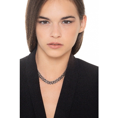 Cuban Link Kette Weißgold 750 mit schwarzen Diamanten 