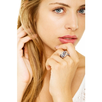 Diamant Saphir Weißgold Wellenring Damen