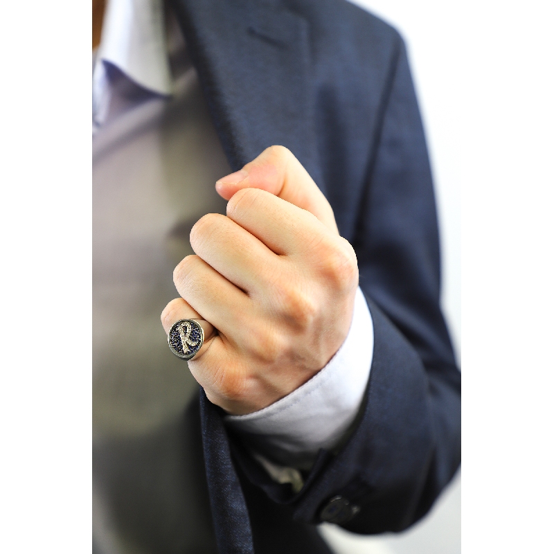 Weißgold Ring Herren mit Diamanten und Saphiren