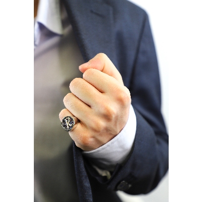 Weißgold Ring Herren mit Diamanten und Saphiren