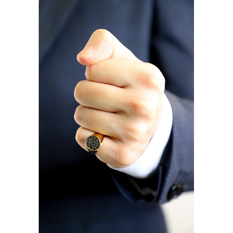 Siegelring Herren Roségold 750 mit schwarzen Diamanten