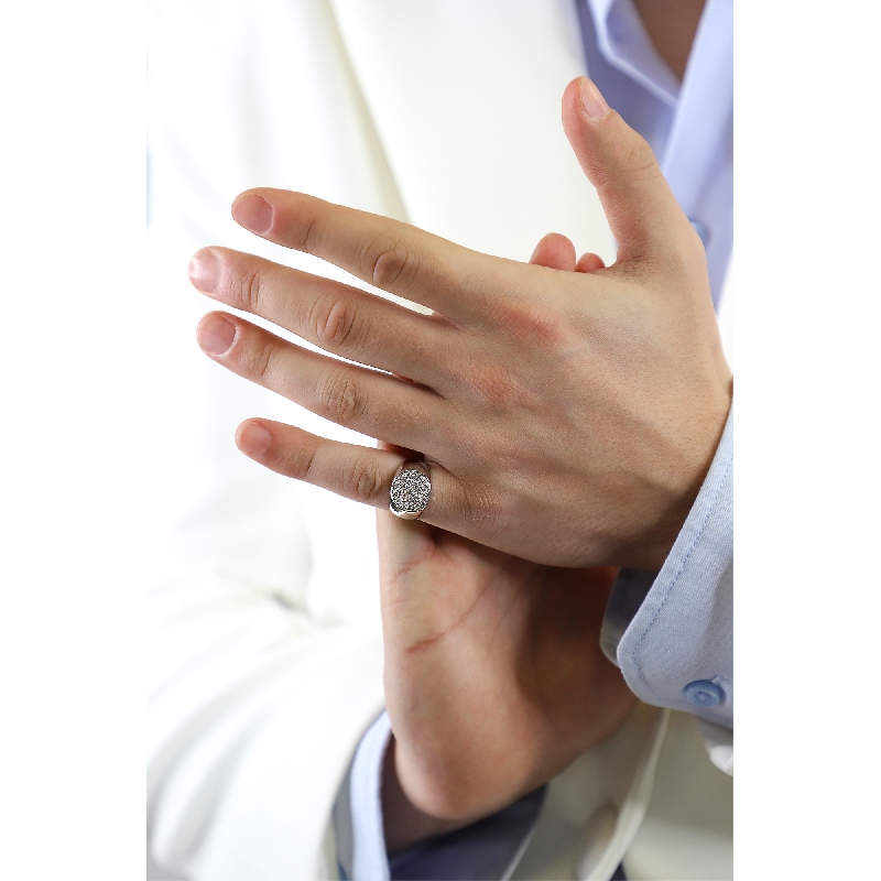 Herrenring Siegelring aus Weißgold 750 mit Diamanten