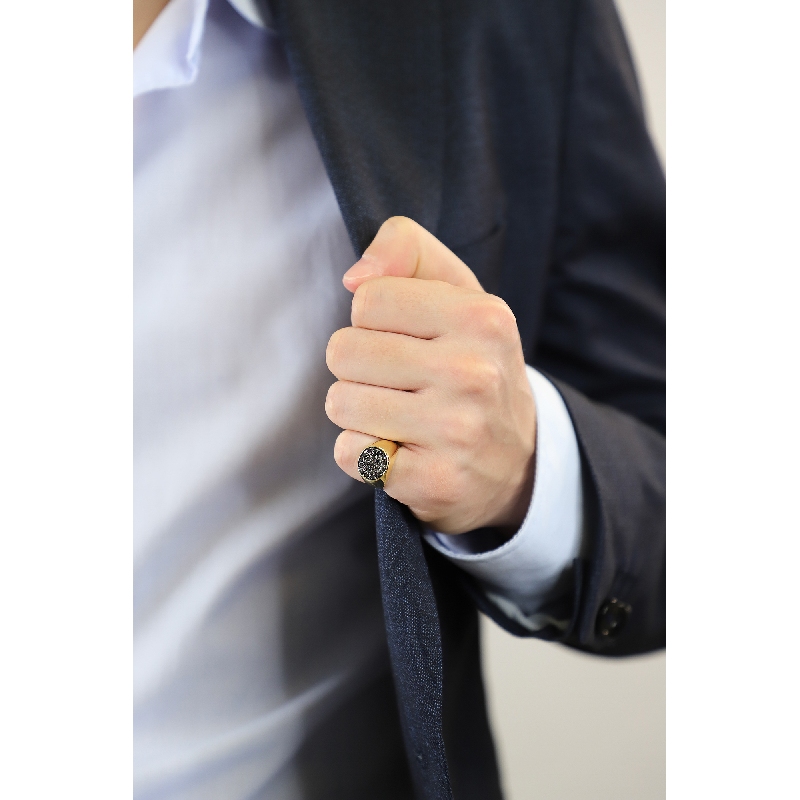 Herren Siegelring Gelbgold 18K mit schwarzen Diamanten