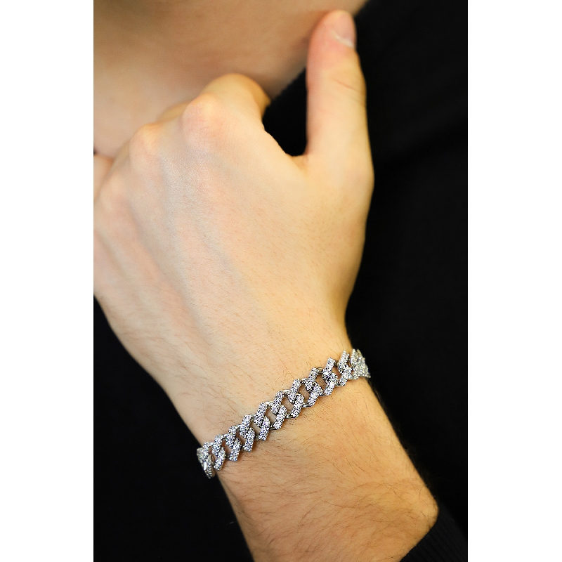 Weißgold Cuban Link Armband mit Diamanten