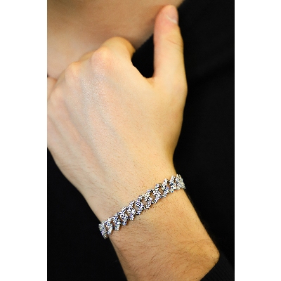 Weißgold Cuban Link Armband mit Diamanten