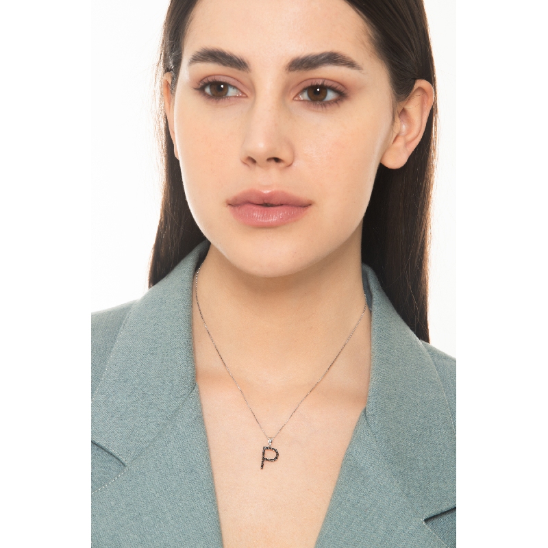 Anfangsbuchstaben Kette P aus Weißgold und schwarzen Diamanten
