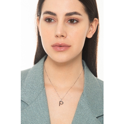 Anfangsbuchstaben Kette P aus Weißgold und schwarzen Diamanten