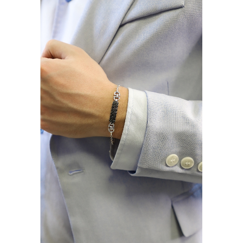 Herrenarmband Weißgold 18k mit schwarzen Diamanten