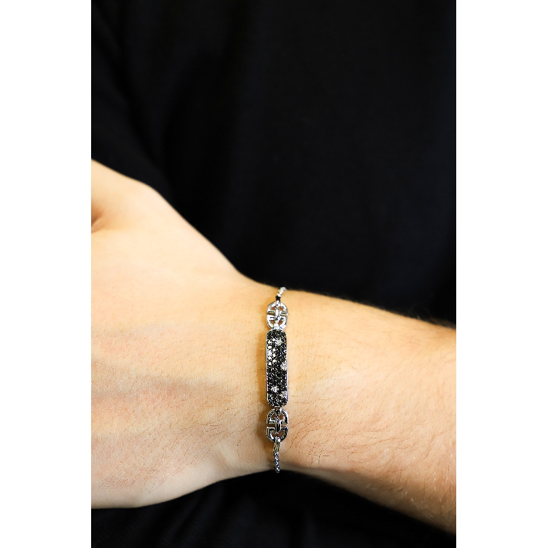Herren Armband mit Diamanten schwarz weiß Weissgold